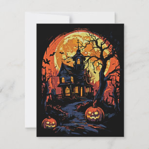 Spooky Halloween Haunted House  Holiday Card