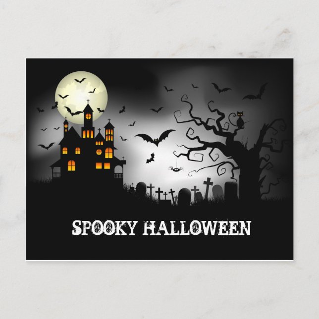 Spooky halloween Haunted House Holiday Postcard (Front)