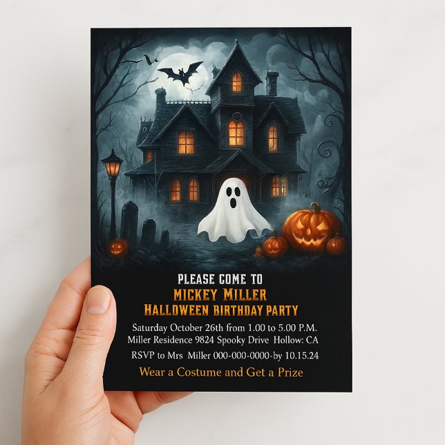 Spooky Halloween Haunted House Kids Birthday Party Invitation (Creator Uploaded)