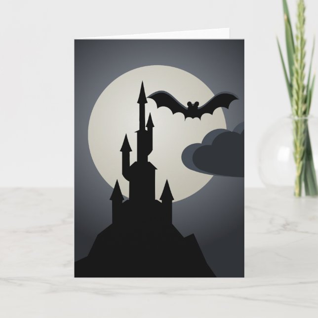 Spooky Halloween Haunted House on Hill Card (Front)