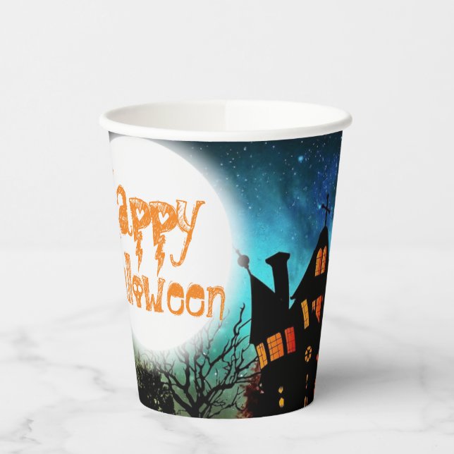 Spooky Halloween Haunted House Paper Cups (Left)