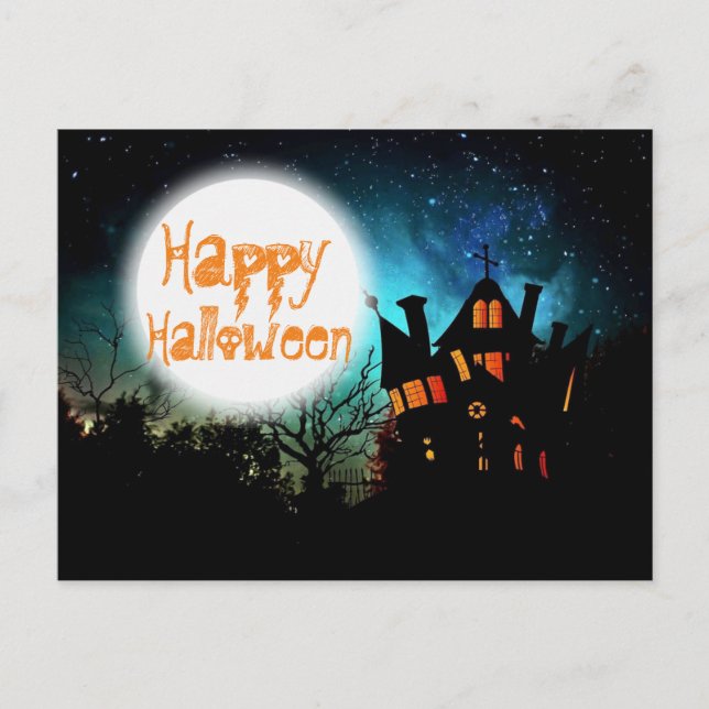 Spooky Halloween Haunted House Postcard (Front)