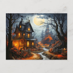Spooky Halloween Haunted House Postcard