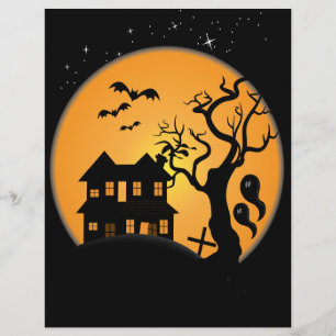 spooky halloween haunted house scene vector flyer