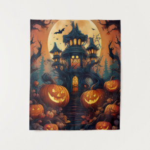 Spooky Halloween Haunted House & Trail Tapestry
