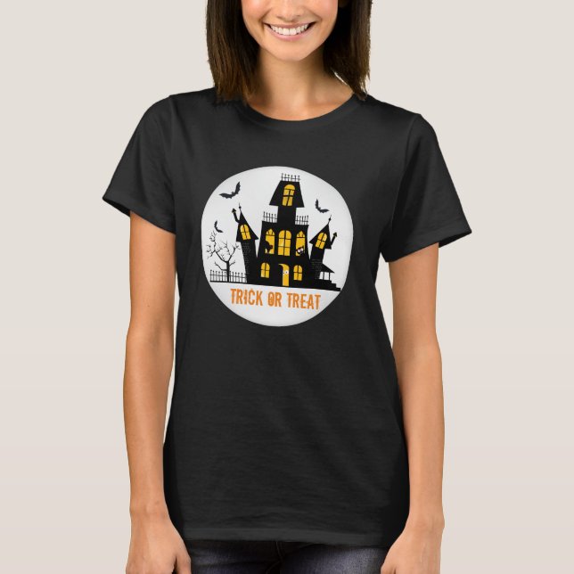 Spooky Halloween Haunted House Trick or Treat T-Shirt (Front)