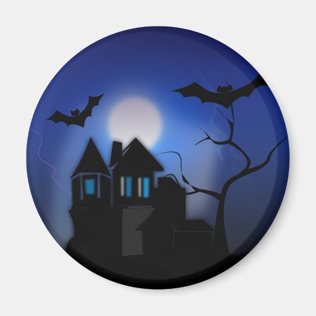 Spooky Halloween Haunted House with Bats Magnet (Front)
