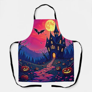 Spooky Halloween Haunted Mansion Art Apron