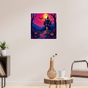 Spooky Halloween Haunted Mansion Art Poster