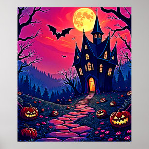 Spooky Halloween Haunted Mansion Art Poster