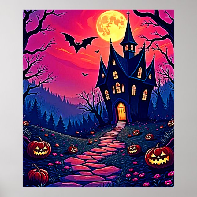 Spooky Halloween Haunted Mansion Art Poster (Front)