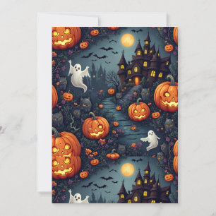 Spooky Halloween Haunted Night Flat Invitation