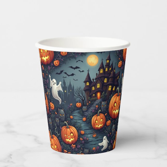 Spooky Halloween Haunted Night Paper Cup (Front)