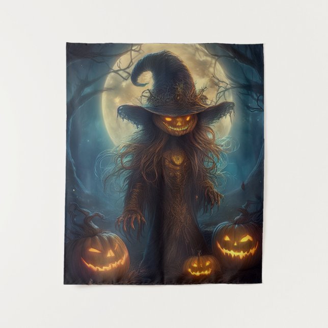 Spooky Halloween Haunted Scare Crow Tapestry (Front)
