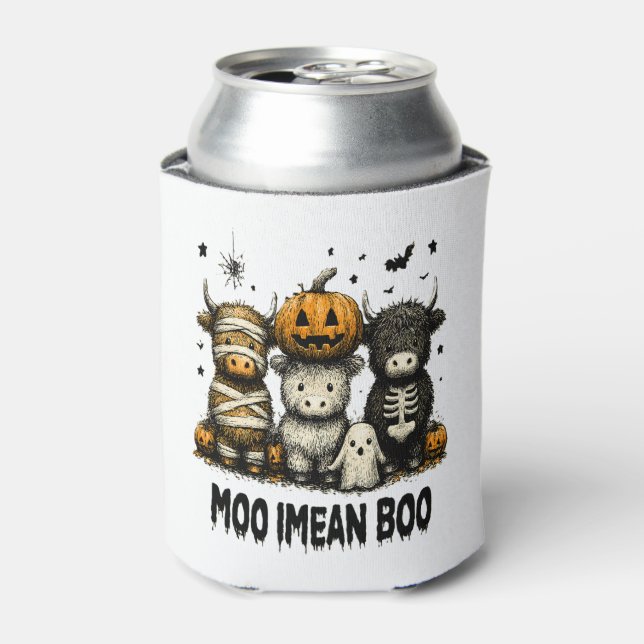 Spooky Halloween Highland Cow Can Cooler (Can Front)