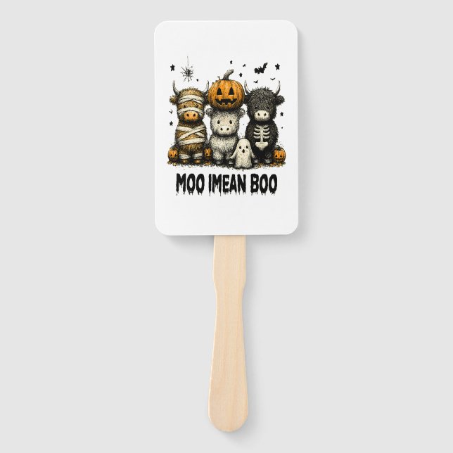 Spooky Halloween Highland Cow Hand Fan (Front)
