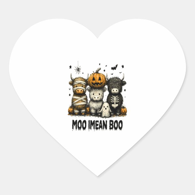 Spooky Halloween Highland Cow Heart Sticker (Front)