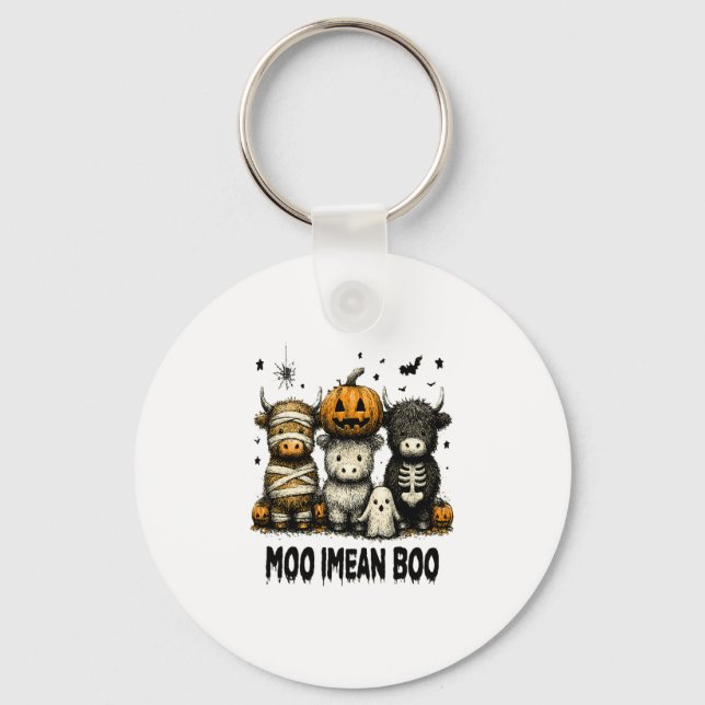 Spooky Halloween Highland Cow Key Ring (Front)