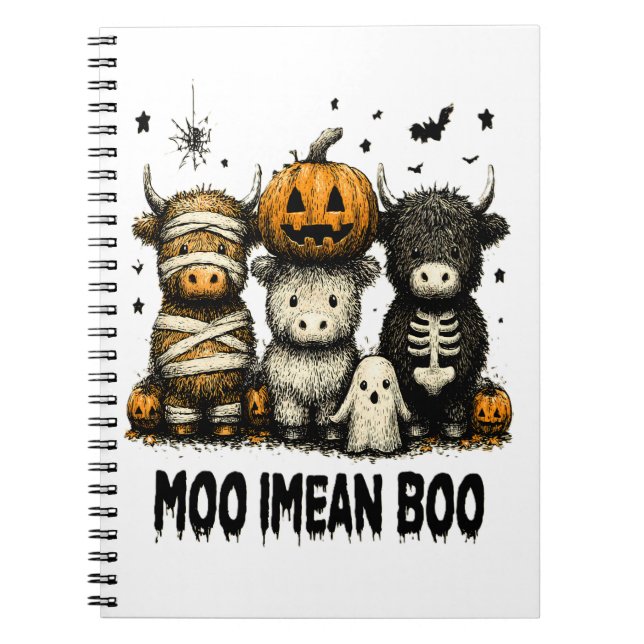 Spooky Halloween Highland Cow Notebook (Front)