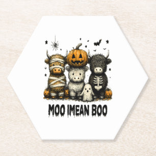 Spooky Halloween Highland Cow Paper Coaster