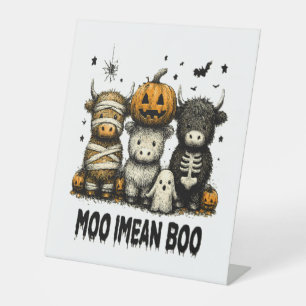 Spooky Halloween Highland Cow Pedestal Sign