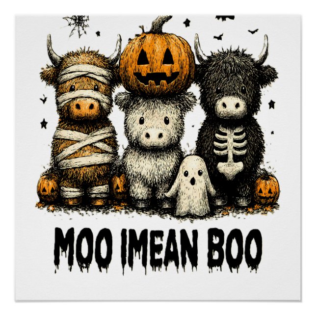 Spooky Halloween Highland Cow Poster (Front)