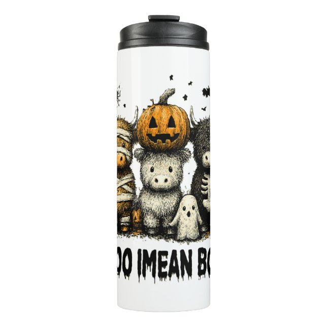 Spooky Halloween Highland Cow Thermal Tumbler (Front)