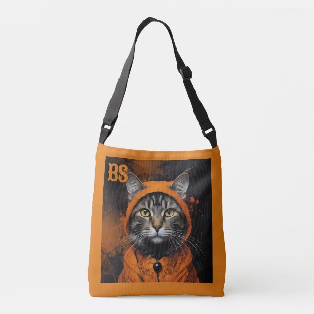 Spooky Halloween horror cat in Disguise Crossbody Bag (Back)