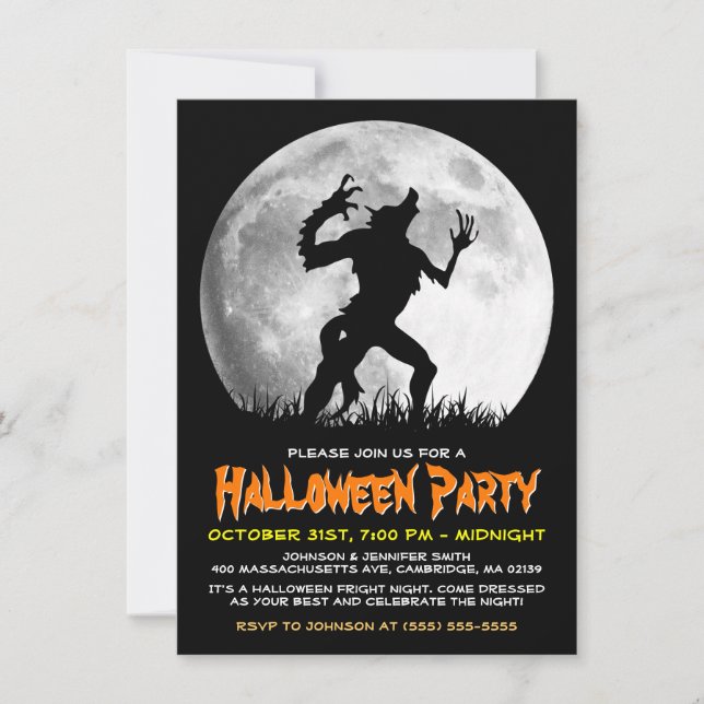 Spooky Halloween Horror Werewolf at the Full Moon Invitation (Front)
