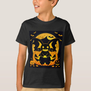 Spooky Halloween Illustration Featuring Bat Pumpki T-Shirt