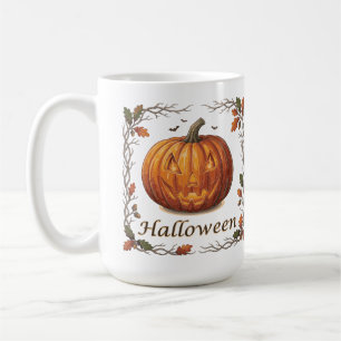 Spooky Halloween Jack-o'-Lantern Autumn Leaf Frame Coffee Mug