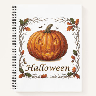Spooky Halloween Jack-o'-Lantern Autumn Leaf Frame Notebook