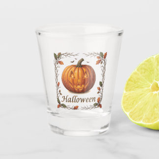 Spooky Halloween Jack-o'-Lantern Autumn Leaf Frame Shot Glass