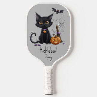 Spooky Halloween Jack-o-Lantern Pumpkin Black Cat  Pickleball Paddle