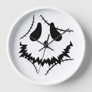 Spooky Halloween jack-o-lantern pumpkin face Clock