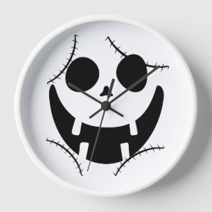 Spooky Halloween jack-o-lantern pumpkin face Clock
