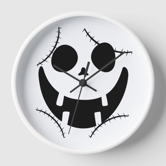 Spooky Halloween jack-o-lantern pumpkin face Clock (Front)