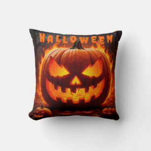 Spooky Halloween Jack-O'-Lantern with Flame Cushion