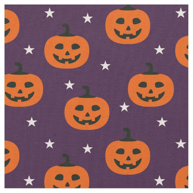 Spooky Halloween Jack O Lanterns & Stars Fabric (Close Up)