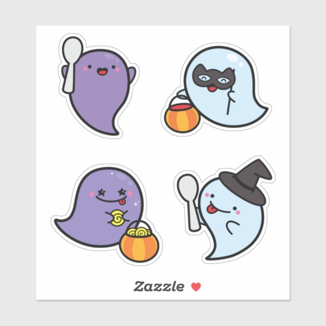 Spooky Halloween Kawaii Ghosts Sticker Pack (Sheet)