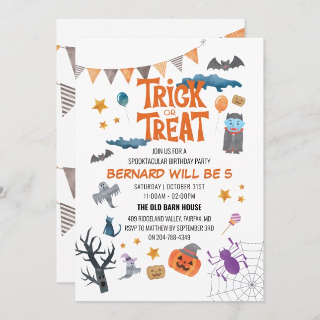 Spooky Halloween Kids Birthday Party Invitation (Front/Back)