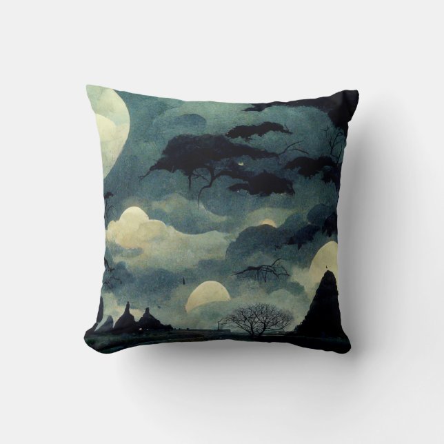 Spooky Halloween Landscape Painting Cushion (Front)