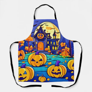 Spooky Halloween Mansion Artwork Apron
