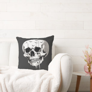 Spooky Halloween Melting Cranium With Bat Imagery Cushion
