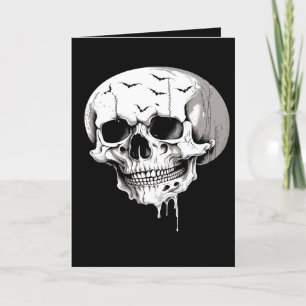 Spooky Halloween Melting Cranium With Bat Imagery  Holiday Card