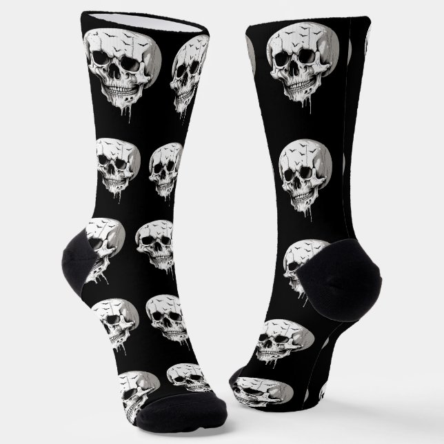 Spooky Halloween Melting Cranium With Bat Imagery  Socks (Angled)