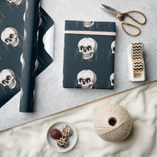 Spooky Halloween Melting Cranium With Bat Imagery  Wrapping Paper