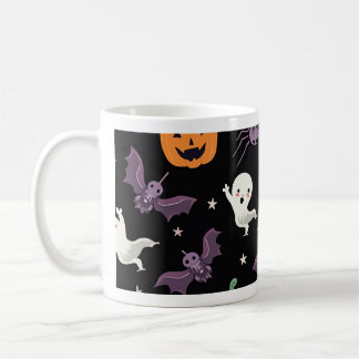 Spooky Halloween Mug - Cute Ghosts, Pumpkins, bats