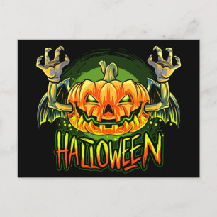 Spooky Halloween Neon Bat Pumpkin Postcard