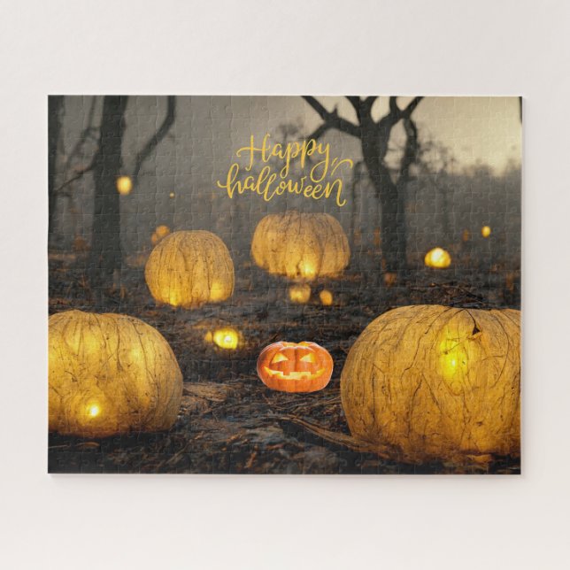 Spooky Halloween Night and Pumpkins in the Forest  Jigsaw Puzzle (Horizontal)